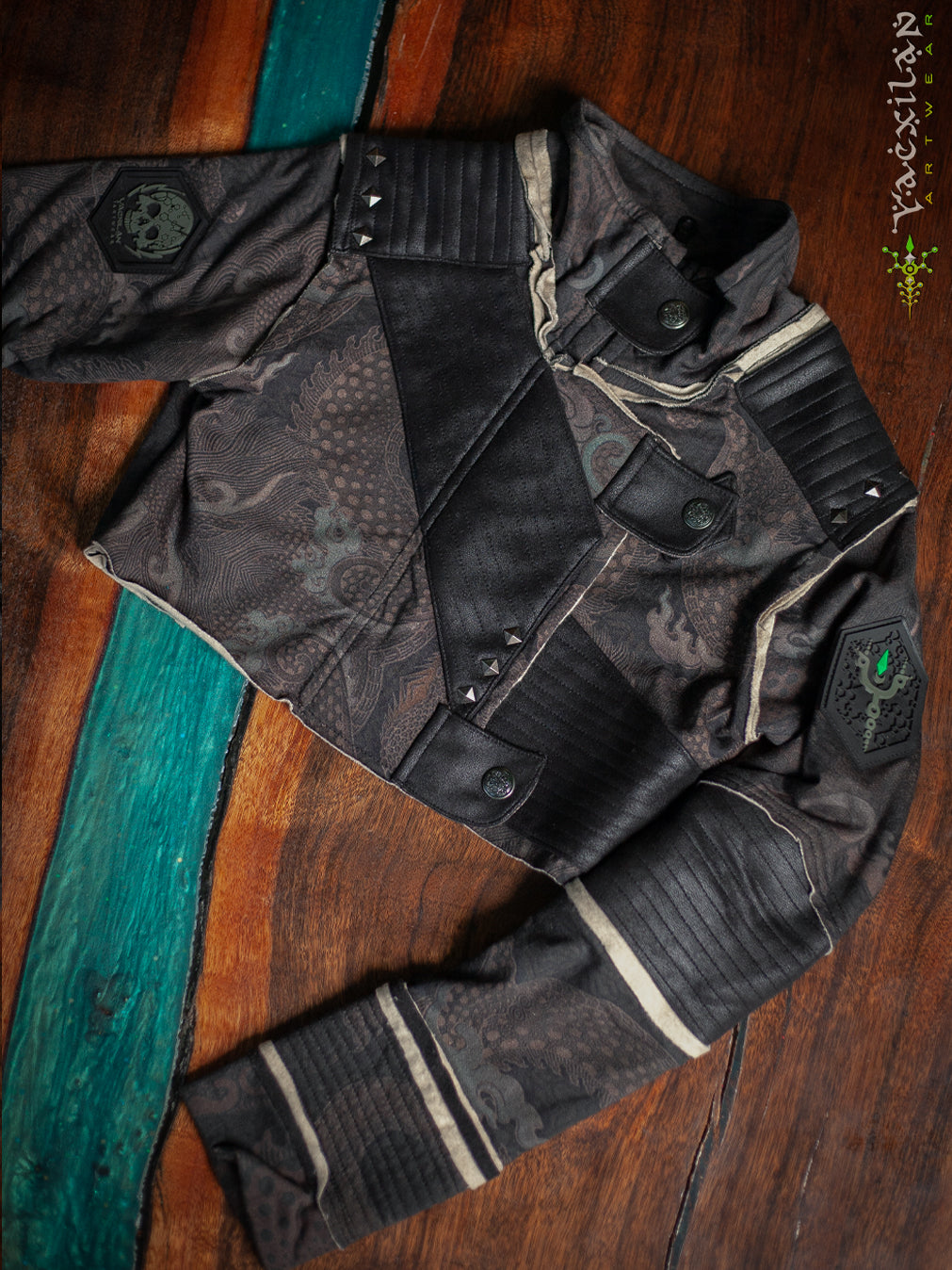 Crop Jacket Woman Neotokyo Punk / Cotton Looper Fake Leather - DRAGONS